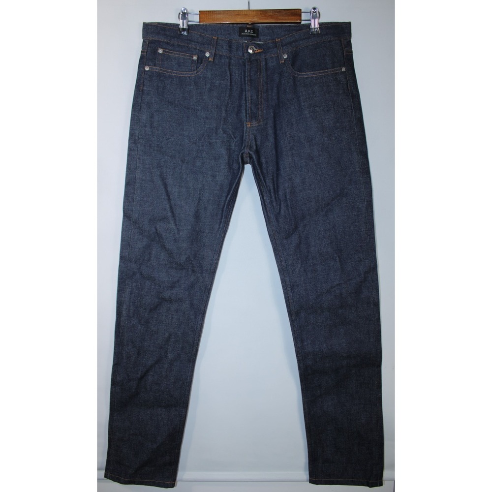 NWOT APC Men's Size 35x35 Navy Blue 100% Cotton Straight Leg Raw Denim Jeans